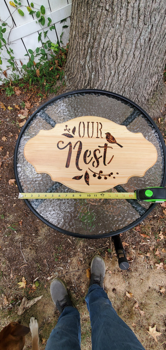 "OUR NEST" hanging sign